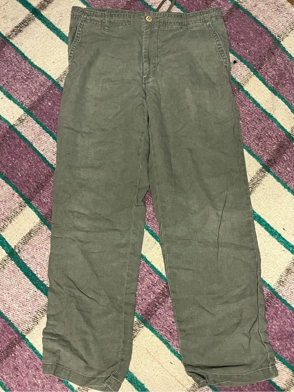 Dockers 100% Linen Drawstring Pants Olive Green Relaxed Straight Leg Men’s 33x32